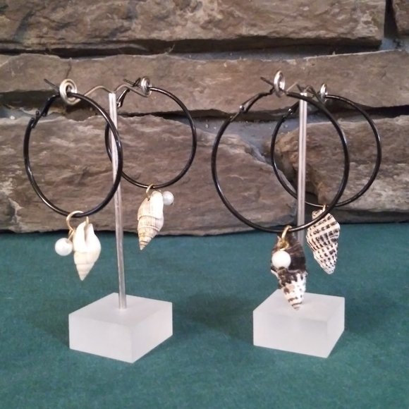 Beachy Sea Shell Hoop Earrings, 2 Pair - Picture 1 of 8